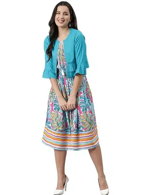Smocked-Midi-Dress-with-Shrug-for-Women